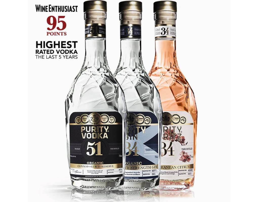 Award-winning Purity Vodka and gins.