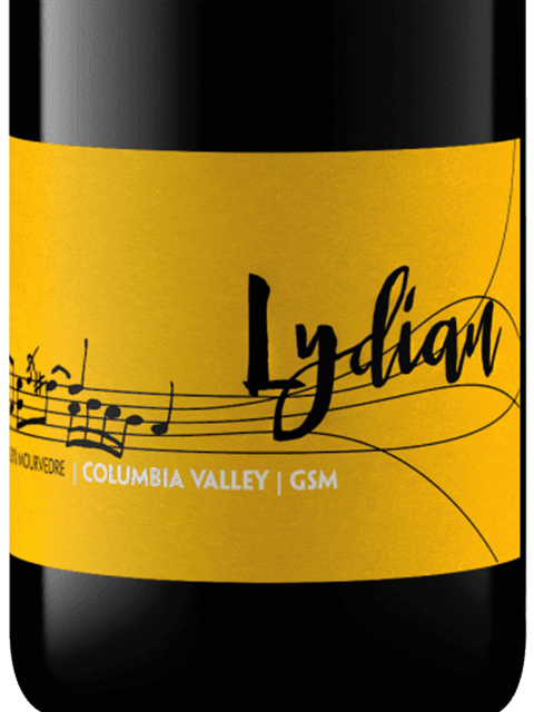 Yellow wine label with musical notes design.